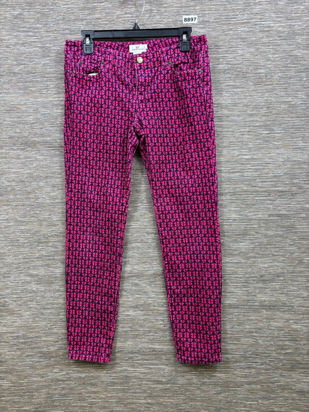 Vineyard Vines Corduroy Ankle Pants Womens Size 4 Pink Navy Graphic Mid Rise